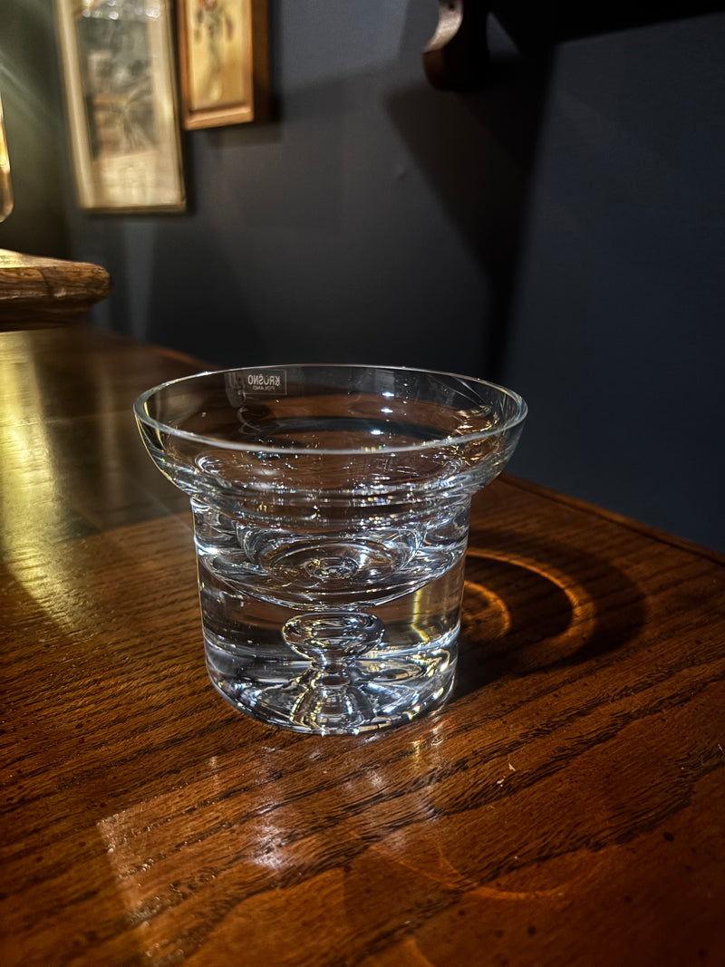 vintage krosno "direction" crystal votive candle holder with heavy bubble base — alternate view