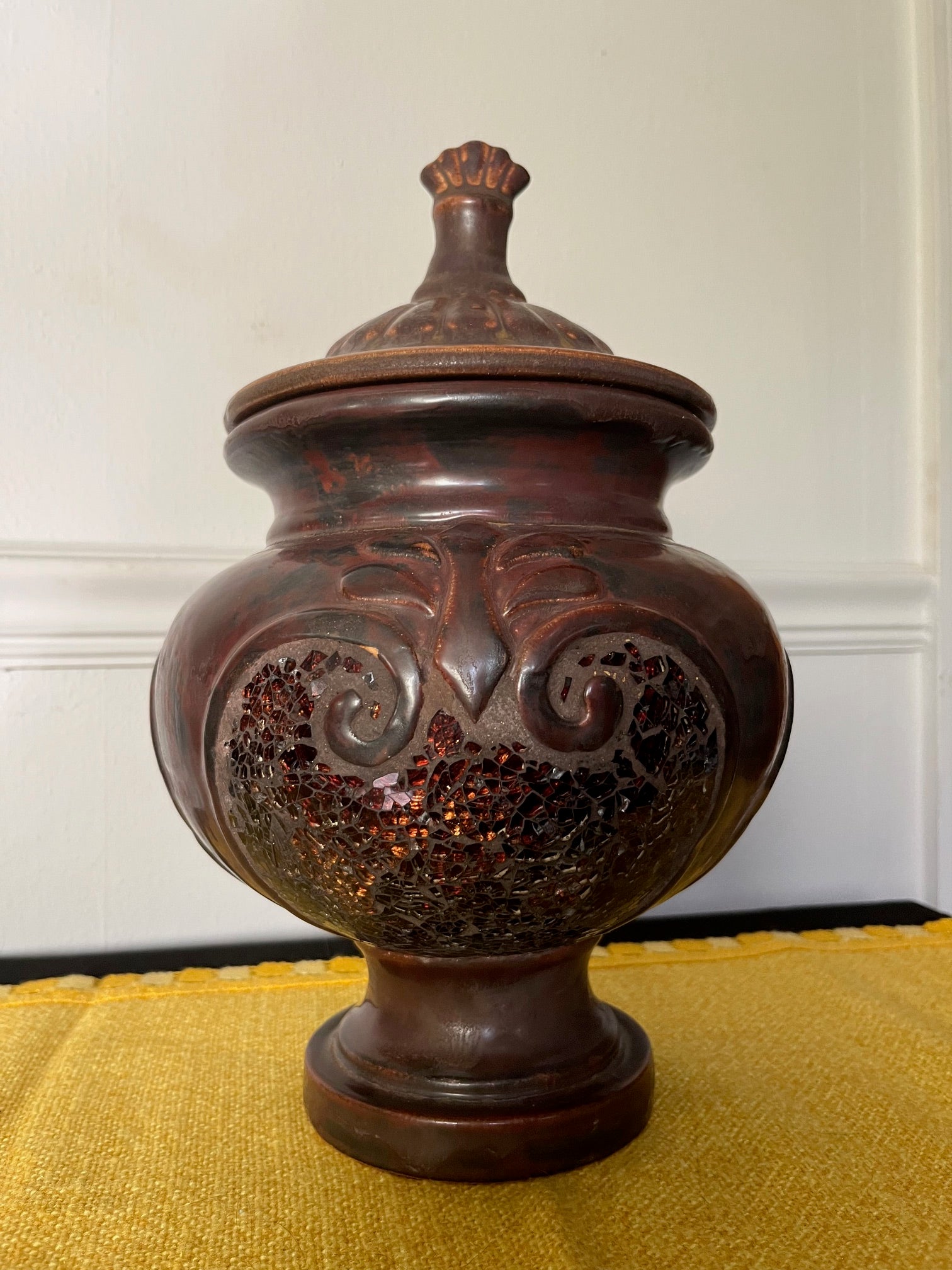 Large Decorative Glazed Lidded Urn