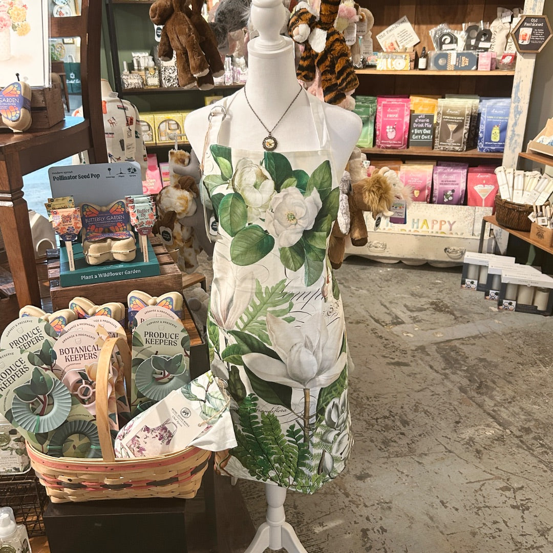 Magnolia Petals Cotton Apron – With Pockets