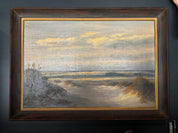 mid-century coastal oil painting in wood frame by M. Charles (Donald Leary)