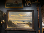 mid-century coastal oil painting in wood frame by M. Charles (Donald Leary)