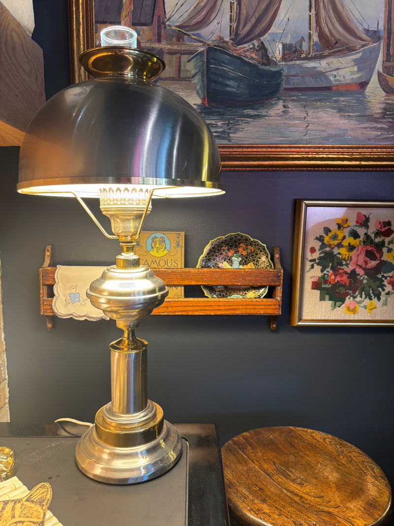 mcm Underwriters Laboratories two tone brass and silver table lamp by 603 - Mavis Estate Edit