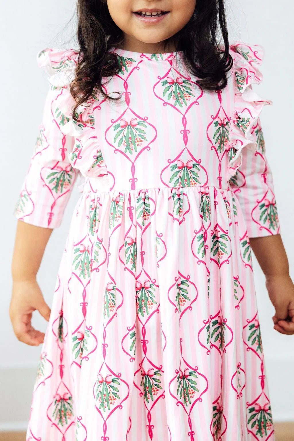 Merry Mistletoe 3/4 Sleeve Ruffle Twirl Dress - 2T