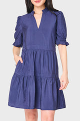 The Everyday Elevated: Navy Puff Sleeve Tiered Dress with Pockets