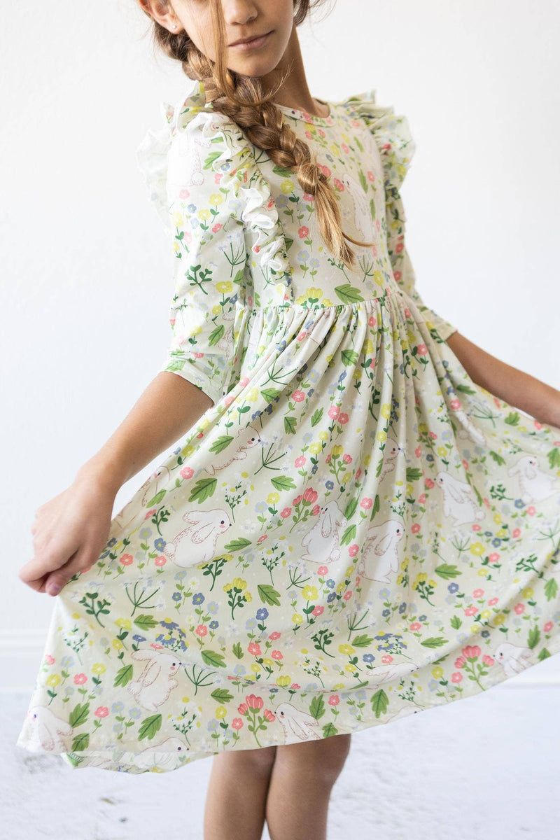 No Bunny Like You 3/4 Sleeve Ruffle Twirl Dress | 3T by 112 - Peony Lane Boutique