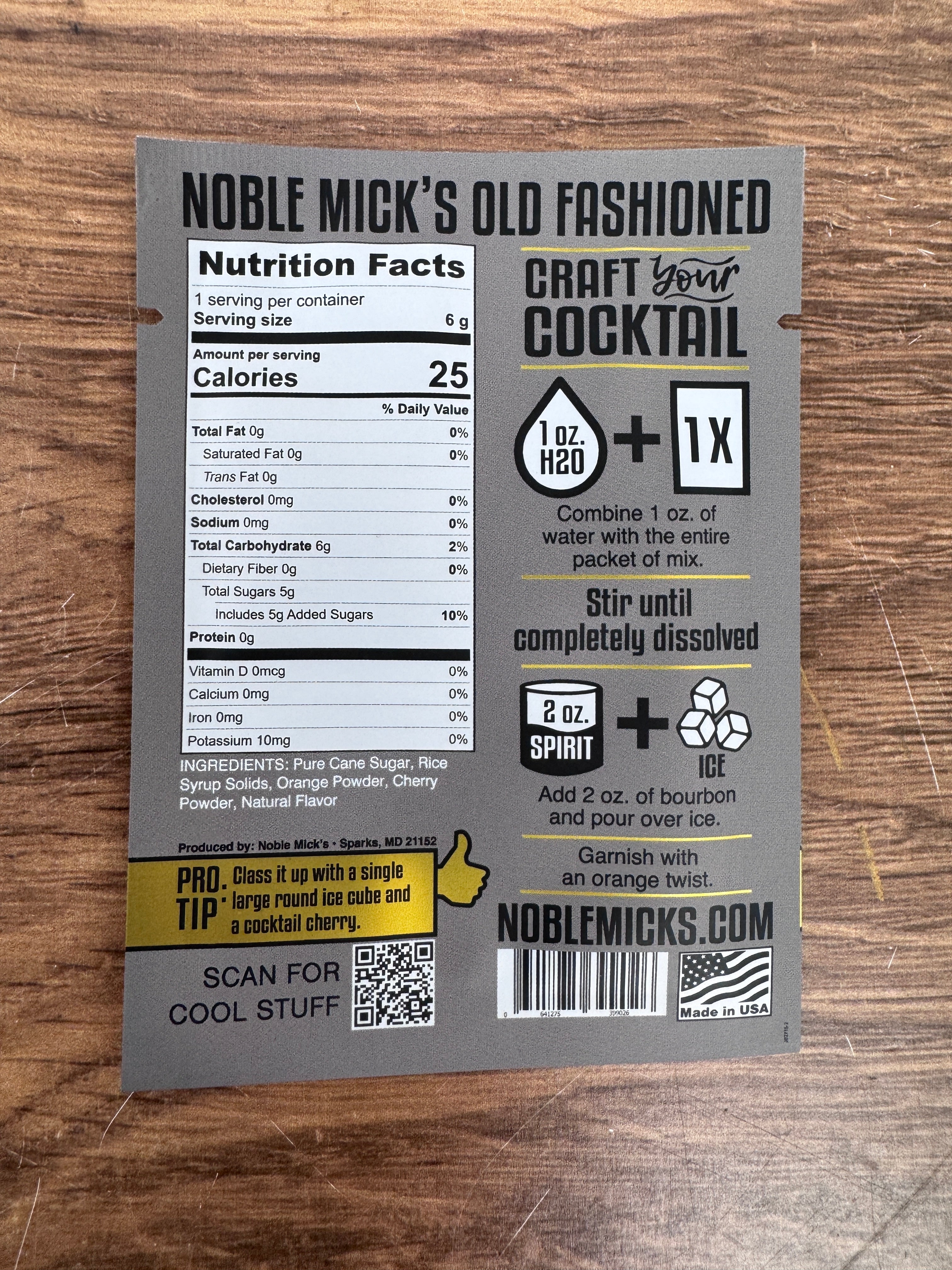 Old Fashioned Single Serve Craft Cocktail Mix – 2oz by Noble Micks