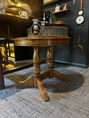Late 20th Century Traditonal Style Solid Wood Oval Pedestal End Table