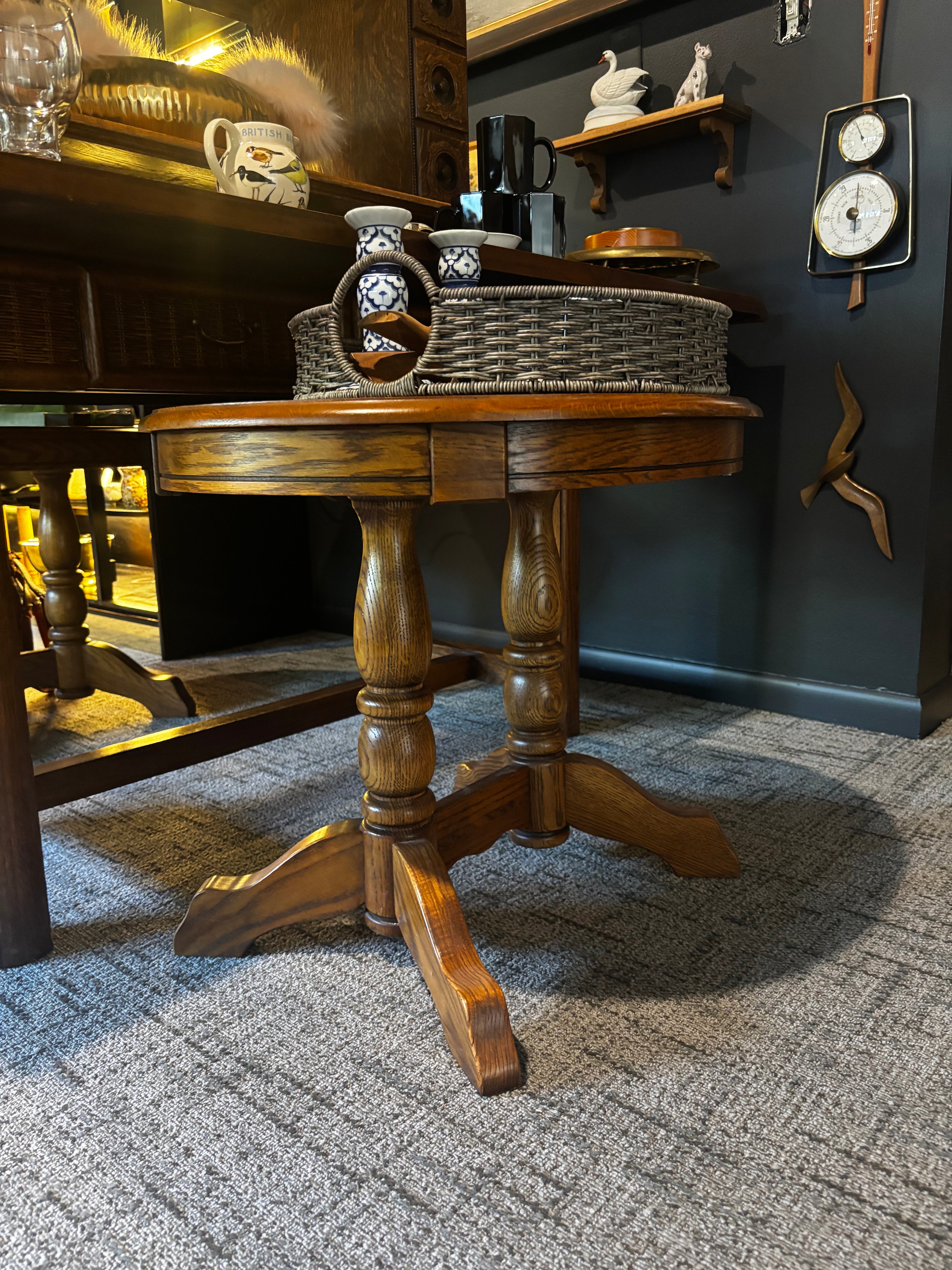 Late 20th Century Traditonal Style Solid Wood Oval Pedestal End Table