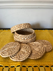 Raffia Palm Coasters w/Storage Basket