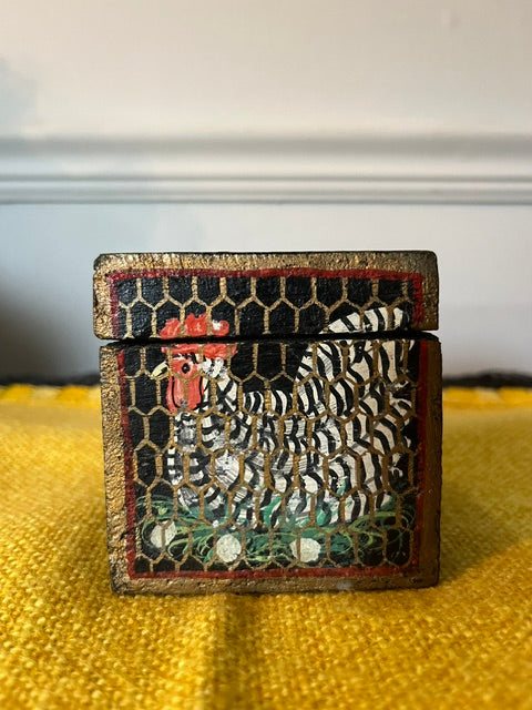 Hand-Painted Wooden Rooster Box