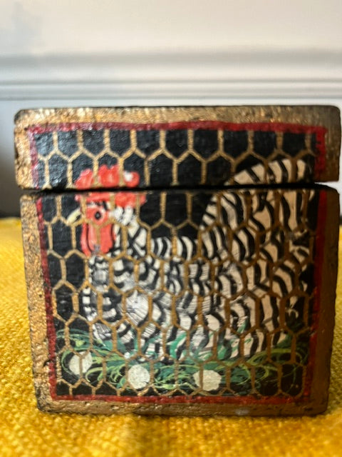 Hand-Painted Wooden Rooster Box