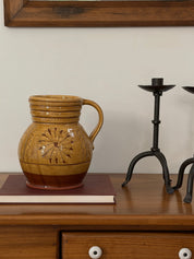 Vintage Hand-Painted Ochre Pottery Pitcher - (0535)
