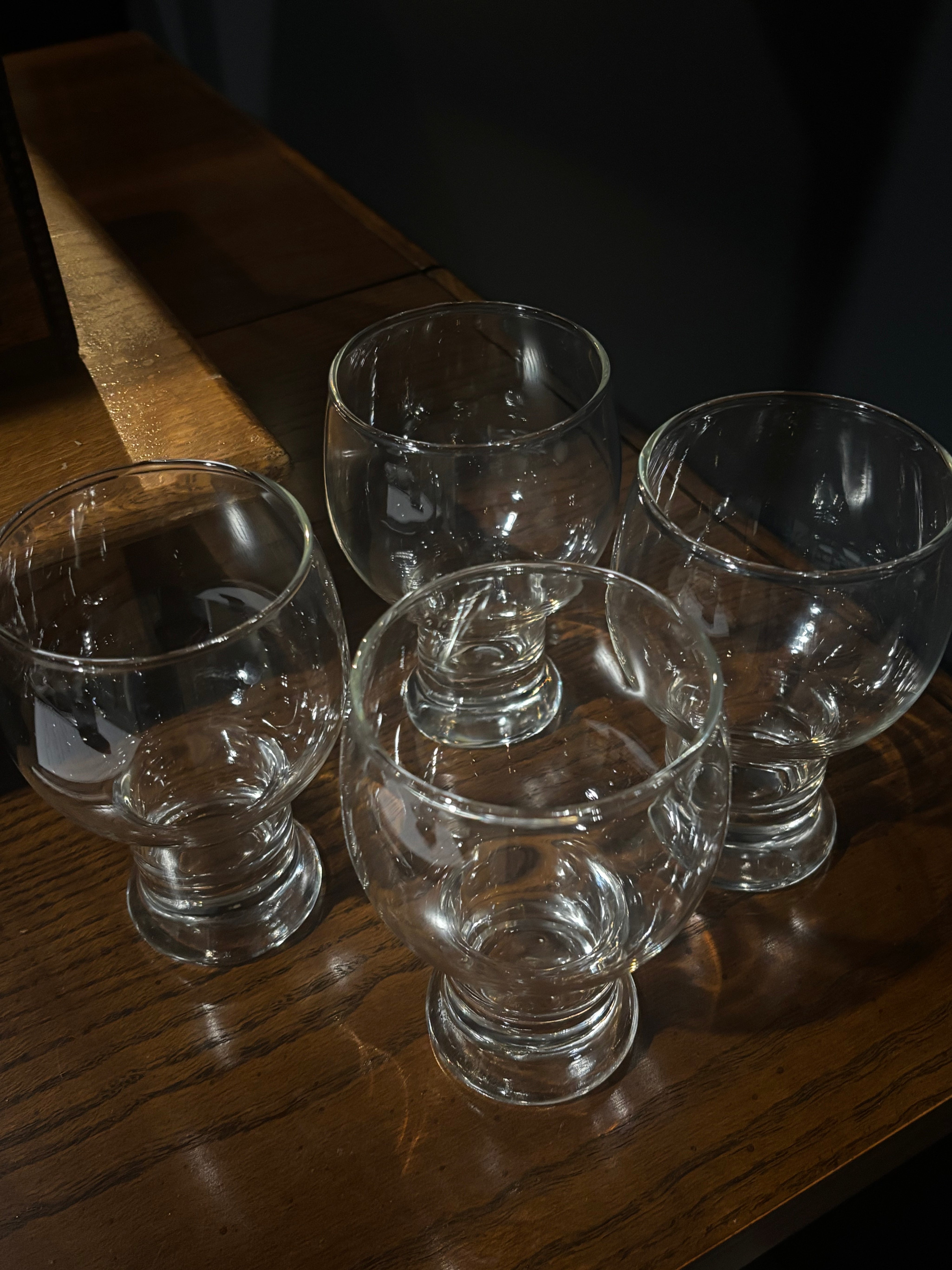 vintage Federal Glass "Sundown" clear hollow stem beer glasses, set of 4