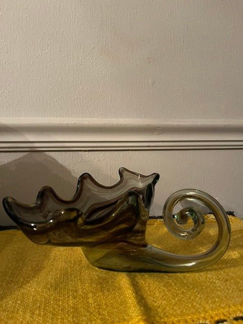 Handblown MCM Cornucopia Centerpiece Glass Bowl