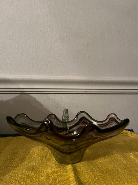 Handblown MCM Cornucopia Centerpiece Glass Bowl