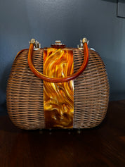 mcm vintage wicker and marbled lucite purse