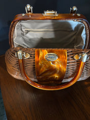 mcm vintage wicker and marbled lucite purse
