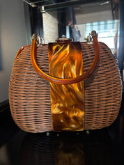 mcm vintage wicker and marbled lucite purse