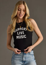 Support Live Music Ribbed Tank Top – Cropped Black Graphic Tank