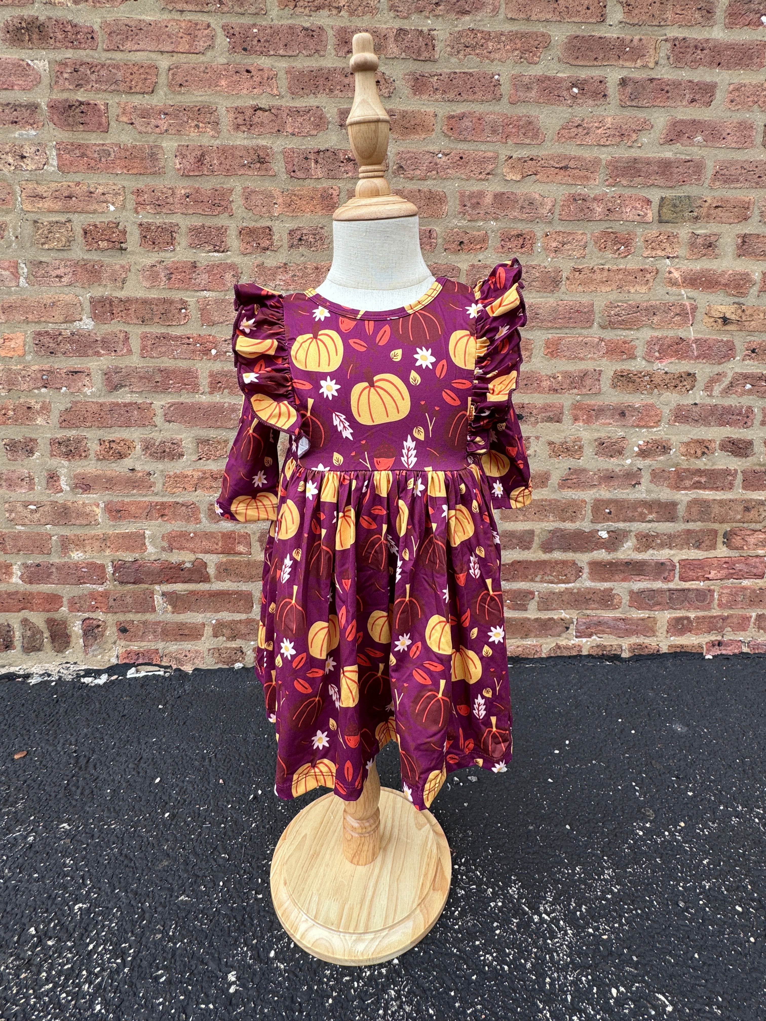 Pumpkin Patch 3/4 Sleeve Ruffle Twirl Dress