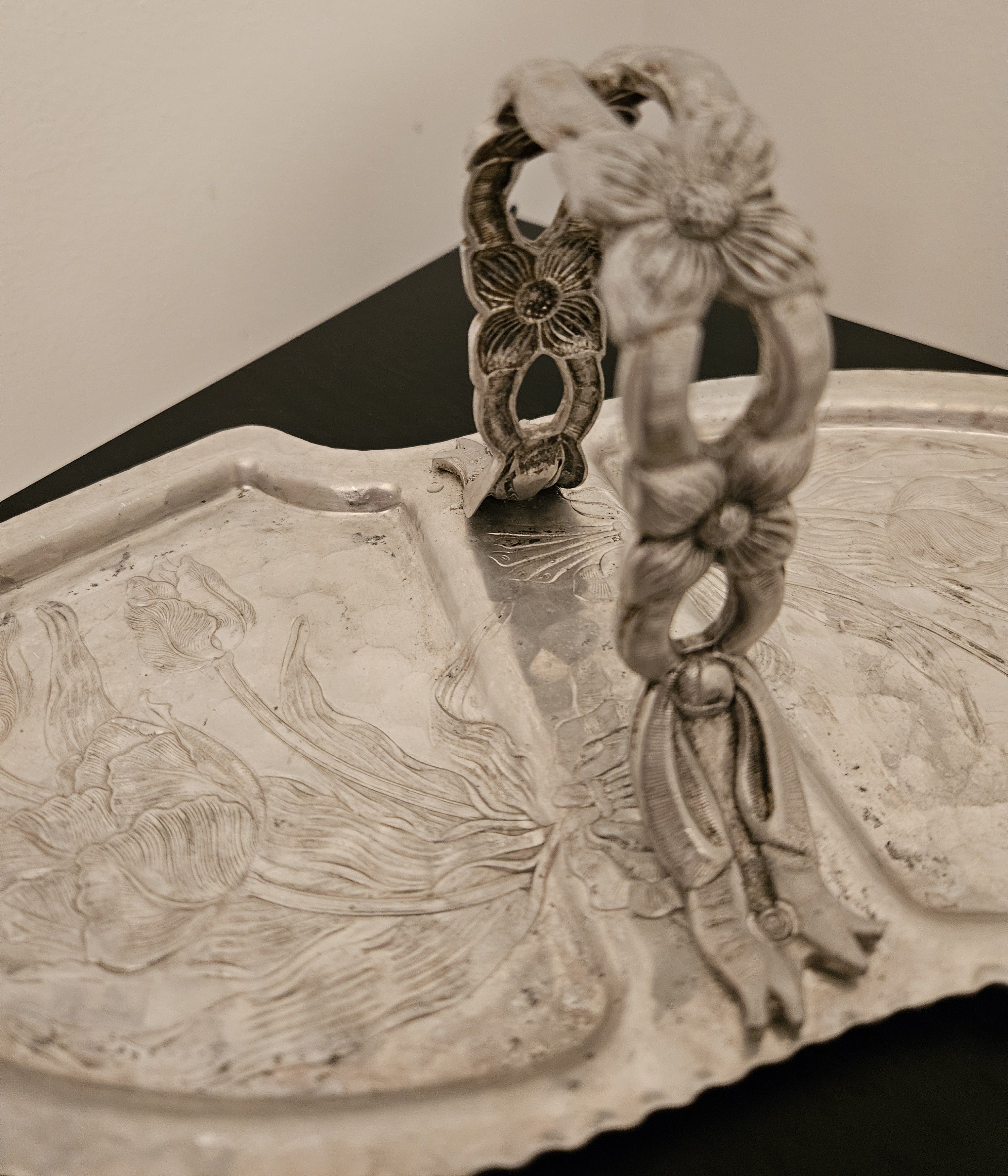 Vintage Hand Wrought Aluminum Relish Tray with Tulips