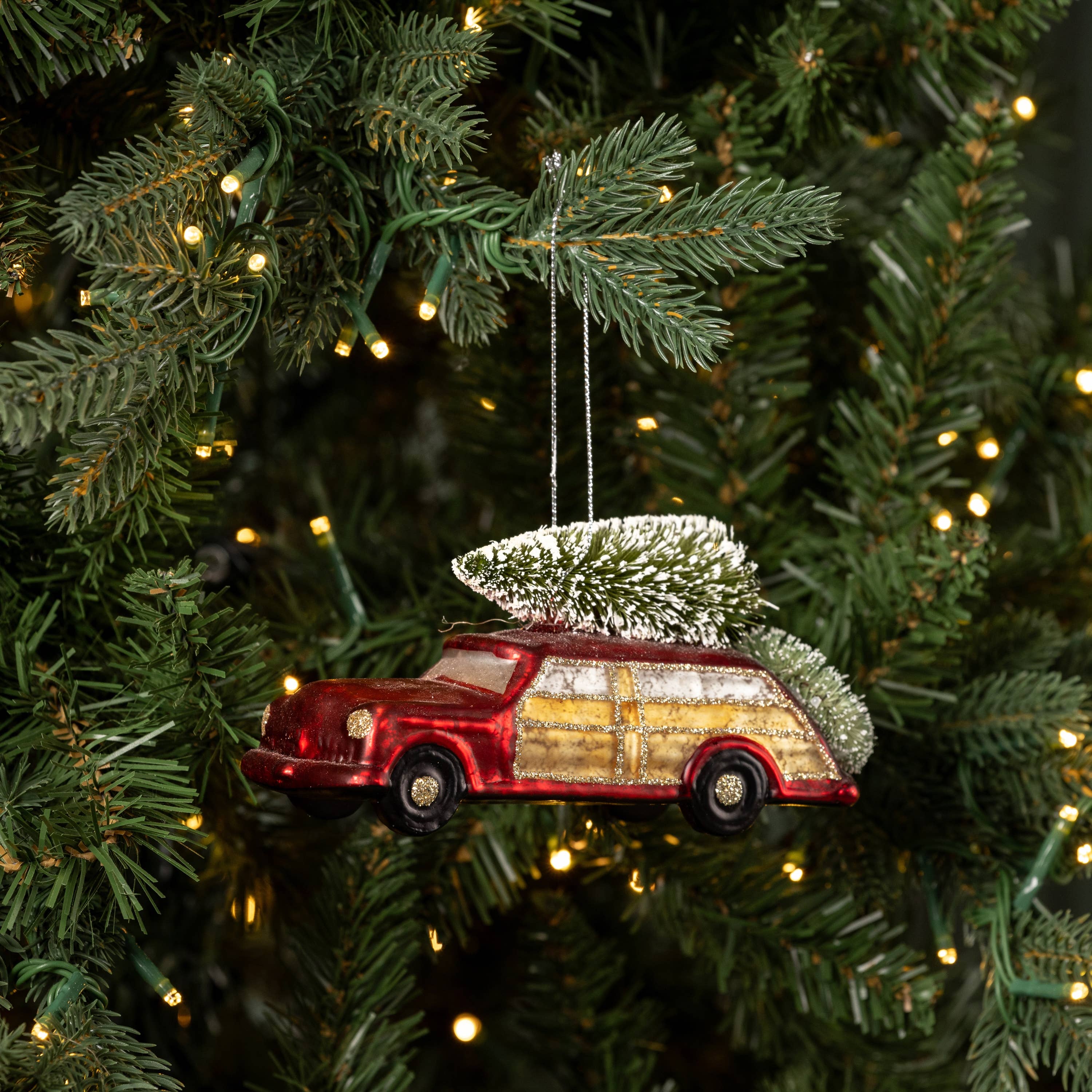 Vintage-Inspired Red Woody Station Wagon Ornament