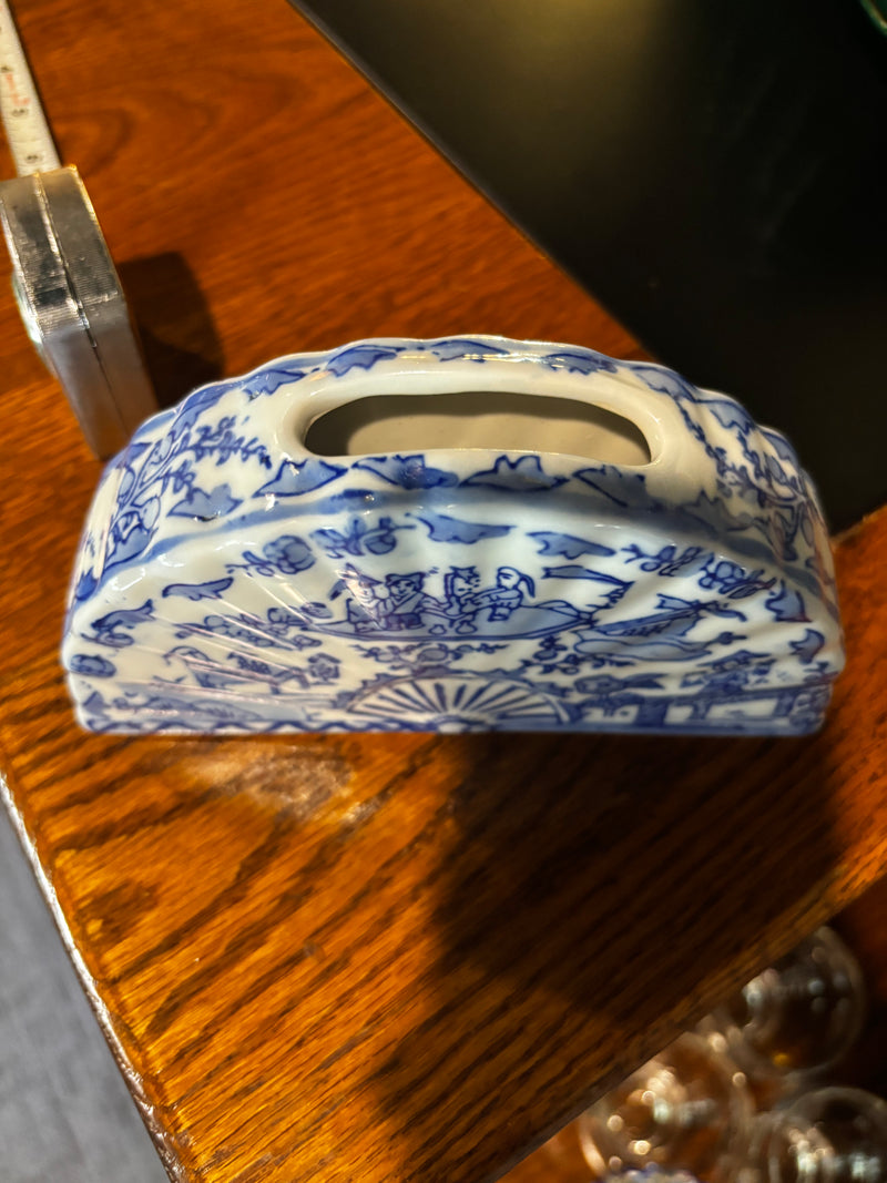vintage blue and white porcelain crescent "takamakura" — alternate view