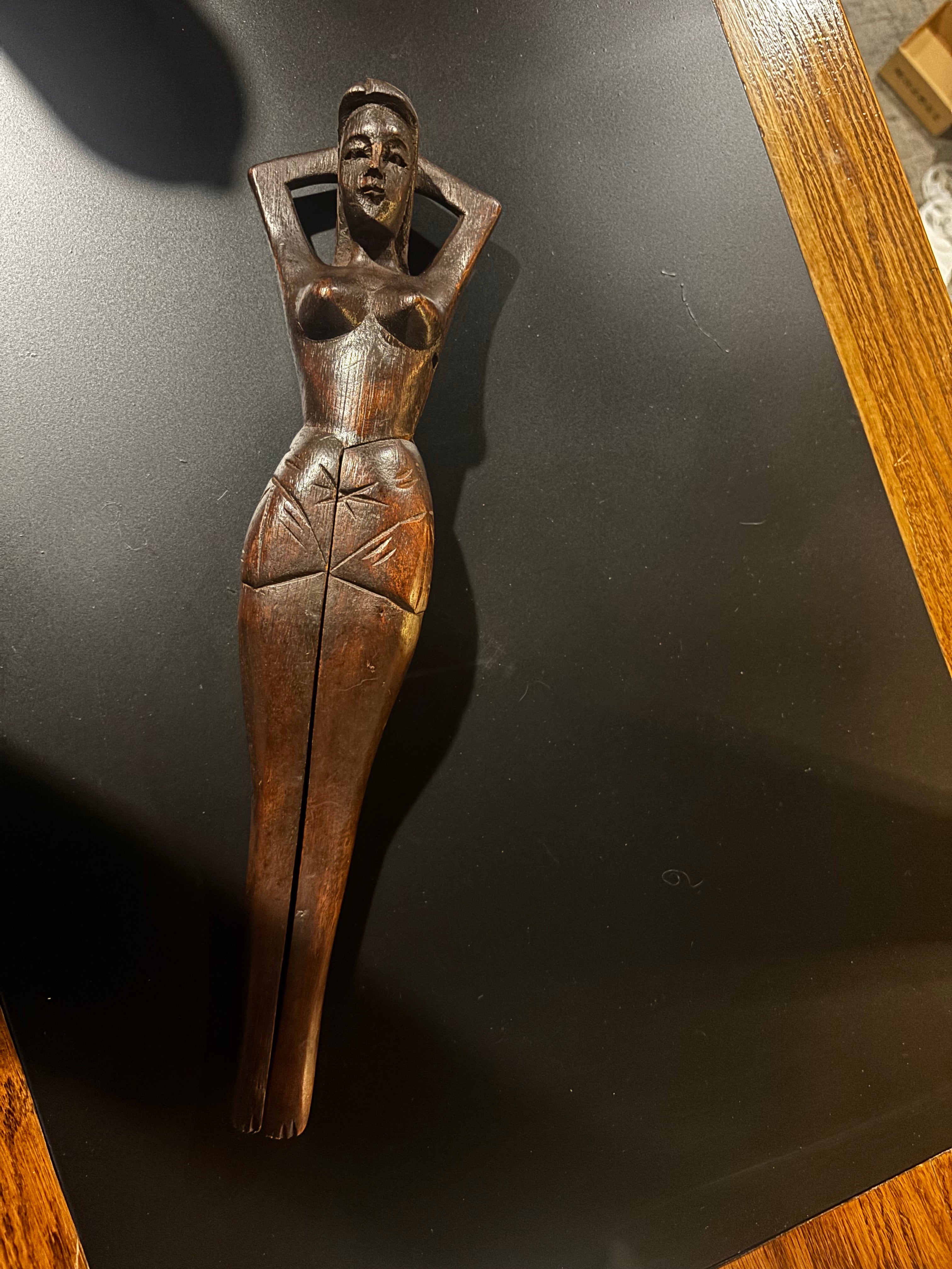 vintage mid-century modern hand-carved wooden nude female figure nutcracker