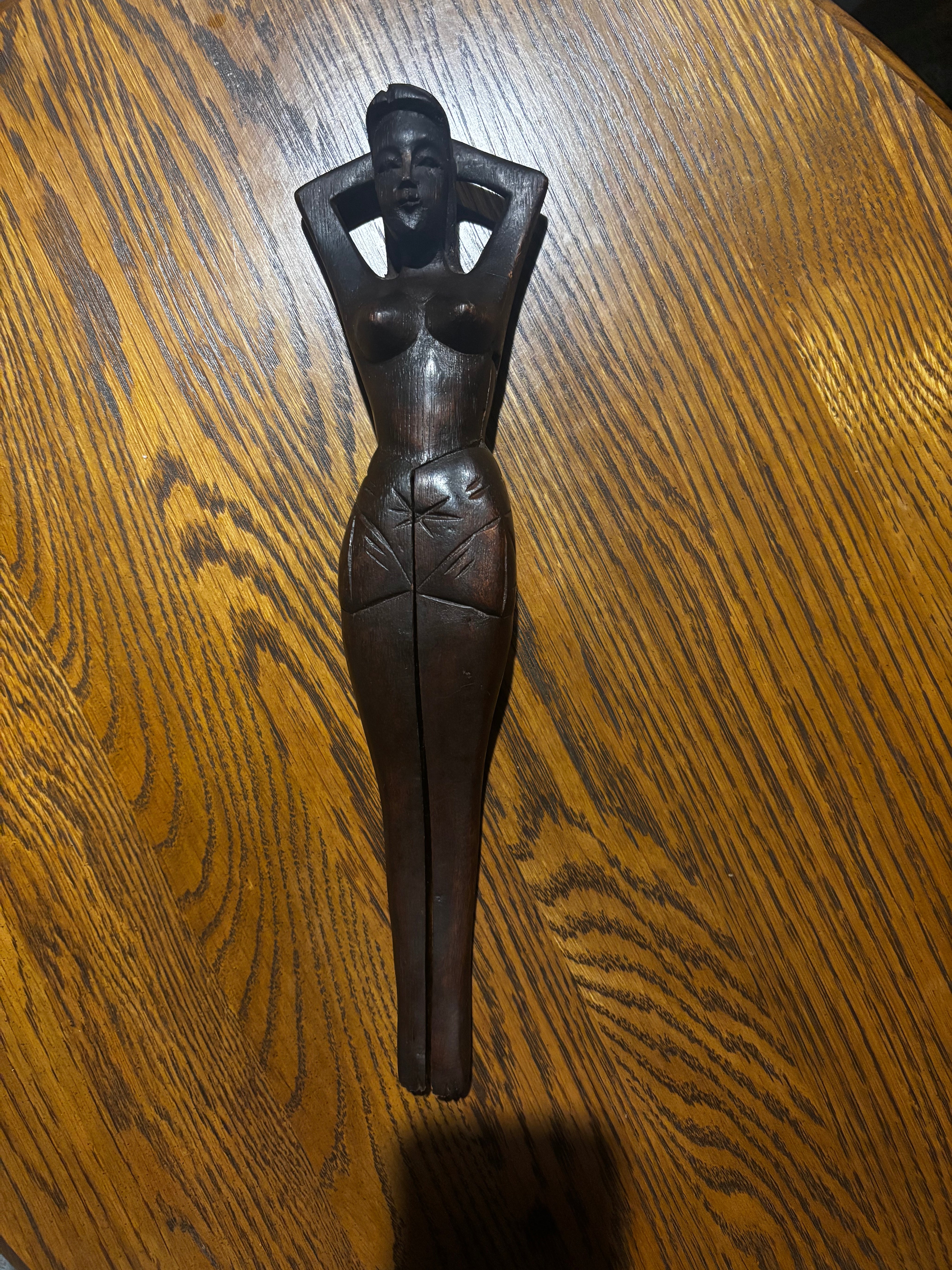 vintage mid-century modern hand-carved wooden nude female figure nutcracker