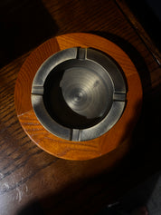 vintage mid-century modern wood and metal ashtray