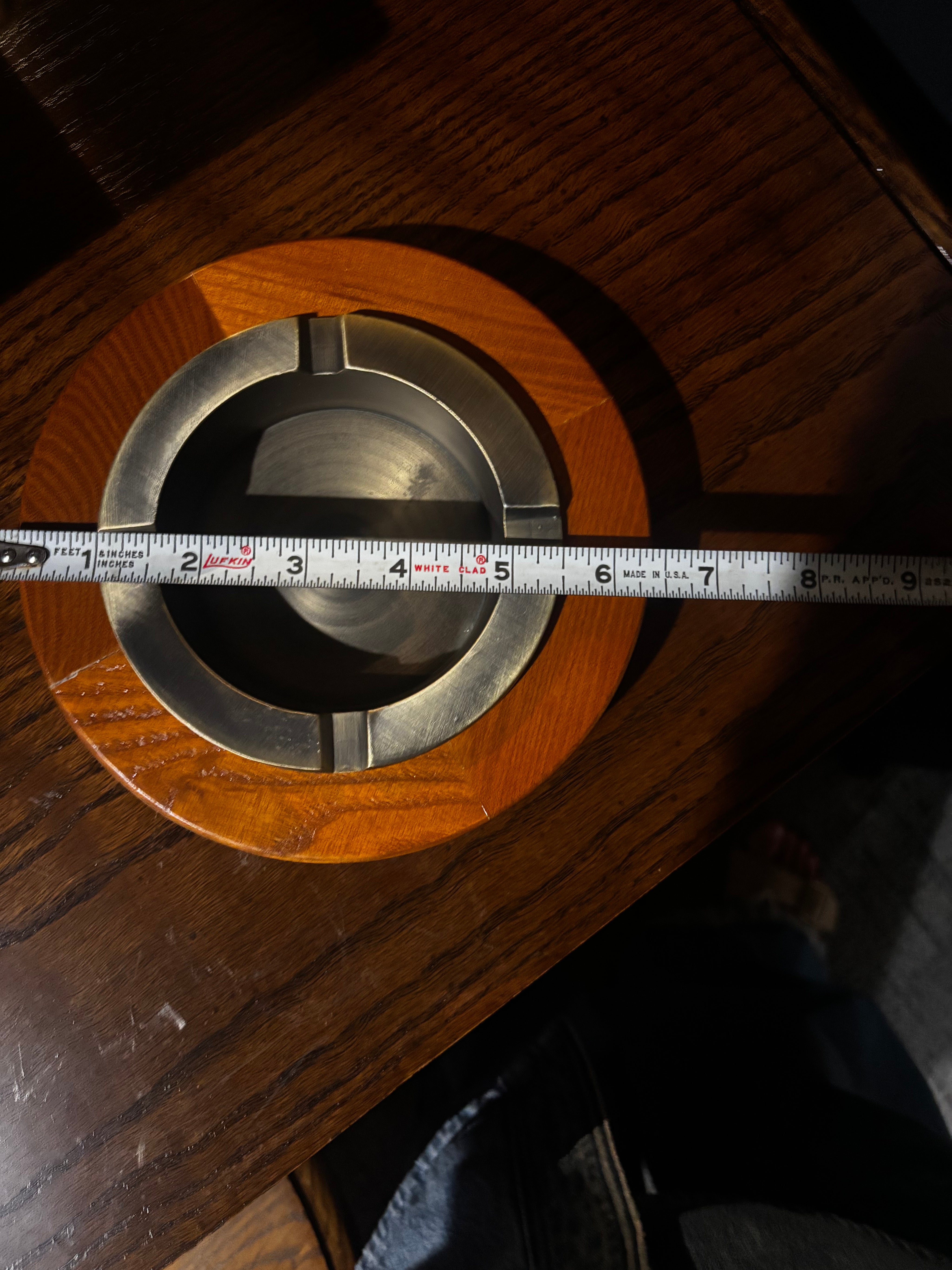 vintage mid-century modern wood and metal ashtray