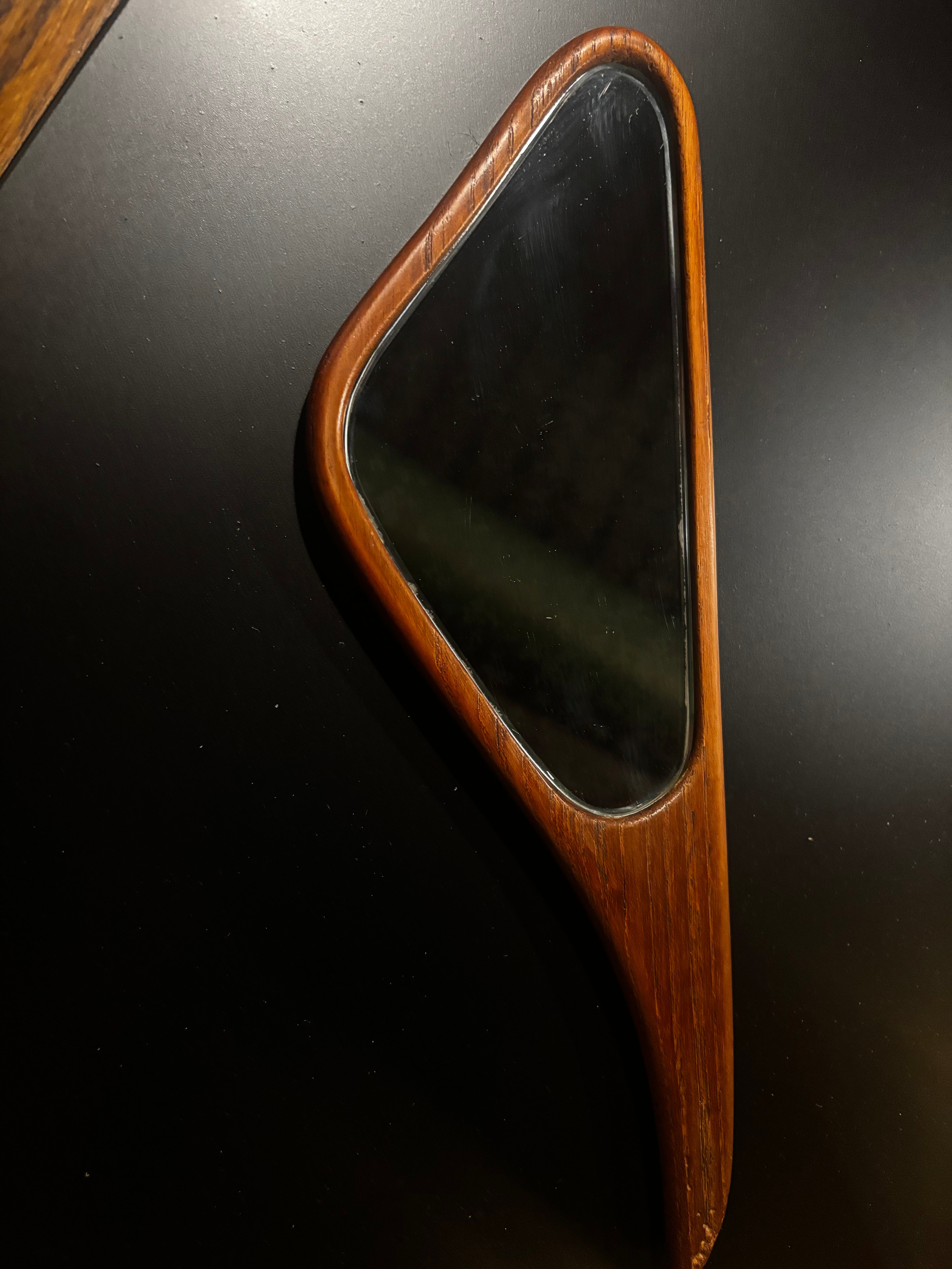 vintage mid-century modern Danish hand mirror in teak