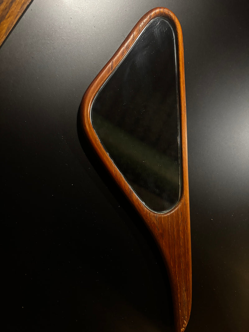 vintage mid-century modern Danish hand mirror in teak by 603 - Mavis Estate Edit
