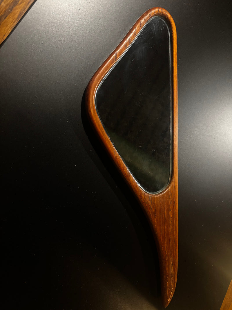 vintage mid-century modern Danish hand mirror in teak — alternate view
